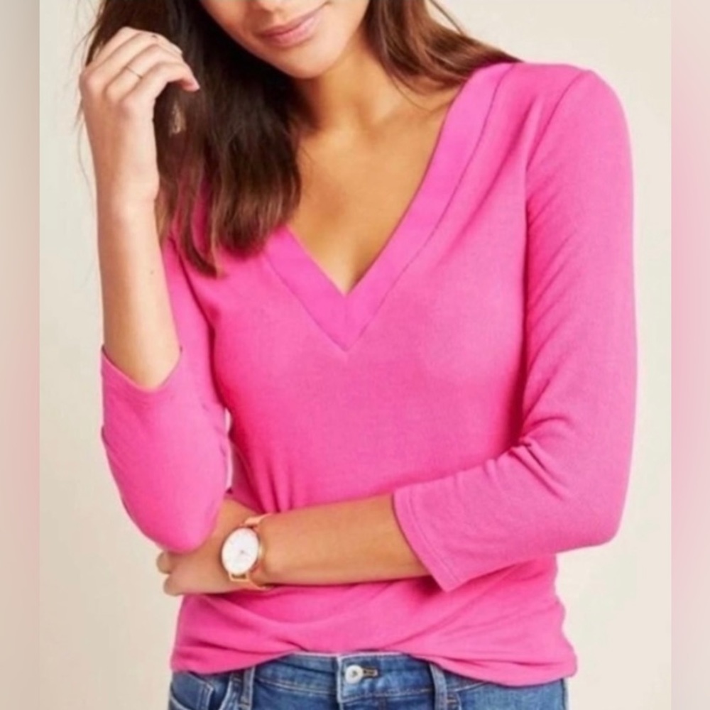 Anthropologie Acadia Ribbed V-Neck Top